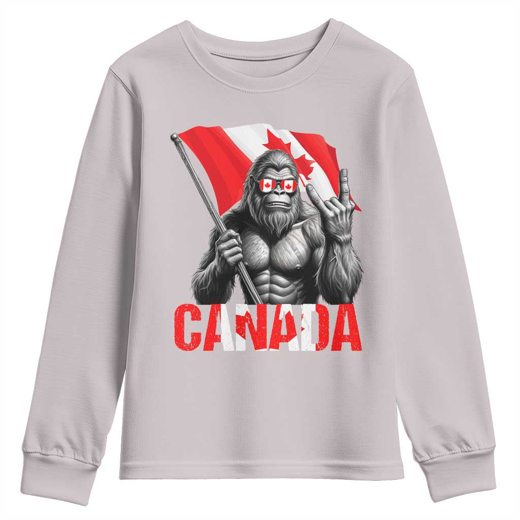 Bigfoot Canada Flag Youth Sweatshirt Canadian Maple Leaf Patriotic Sasquatch