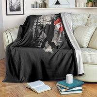 Bigfoot Canada Flag Throw Blanket Retro Sasquatch Forest Rock On