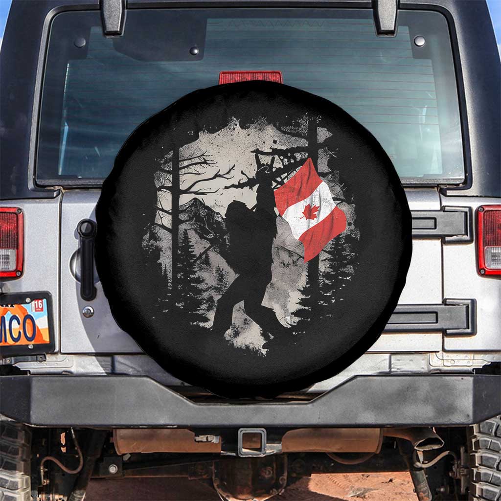 Bigfoot Canada Flag Spare Tire Cover Retro Sasquatch Forest Rock On