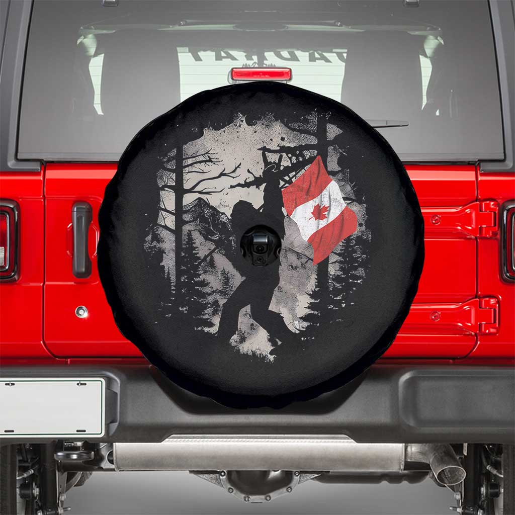 Bigfoot Canada Flag Spare Tire Cover Retro Sasquatch Forest Rock On