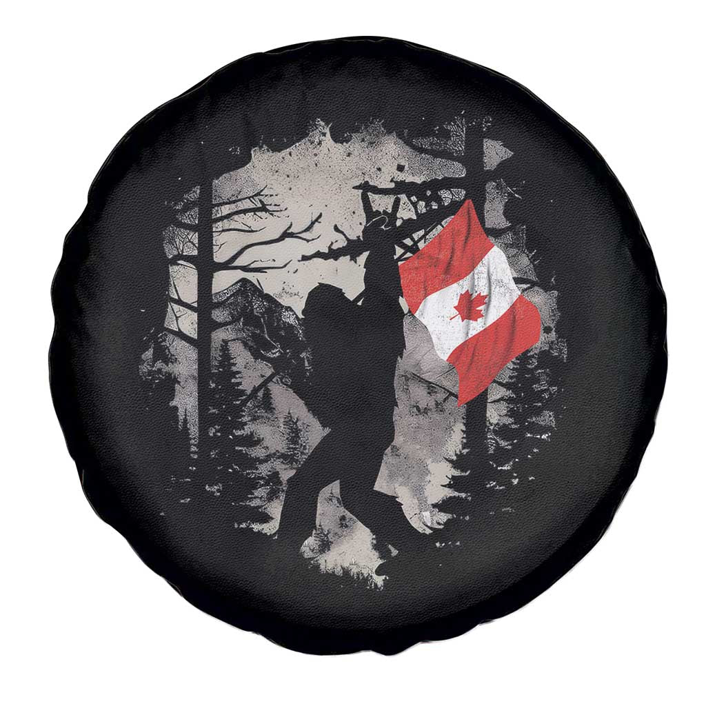 Bigfoot Canada Flag Spare Tire Cover Retro Sasquatch Forest Rock On