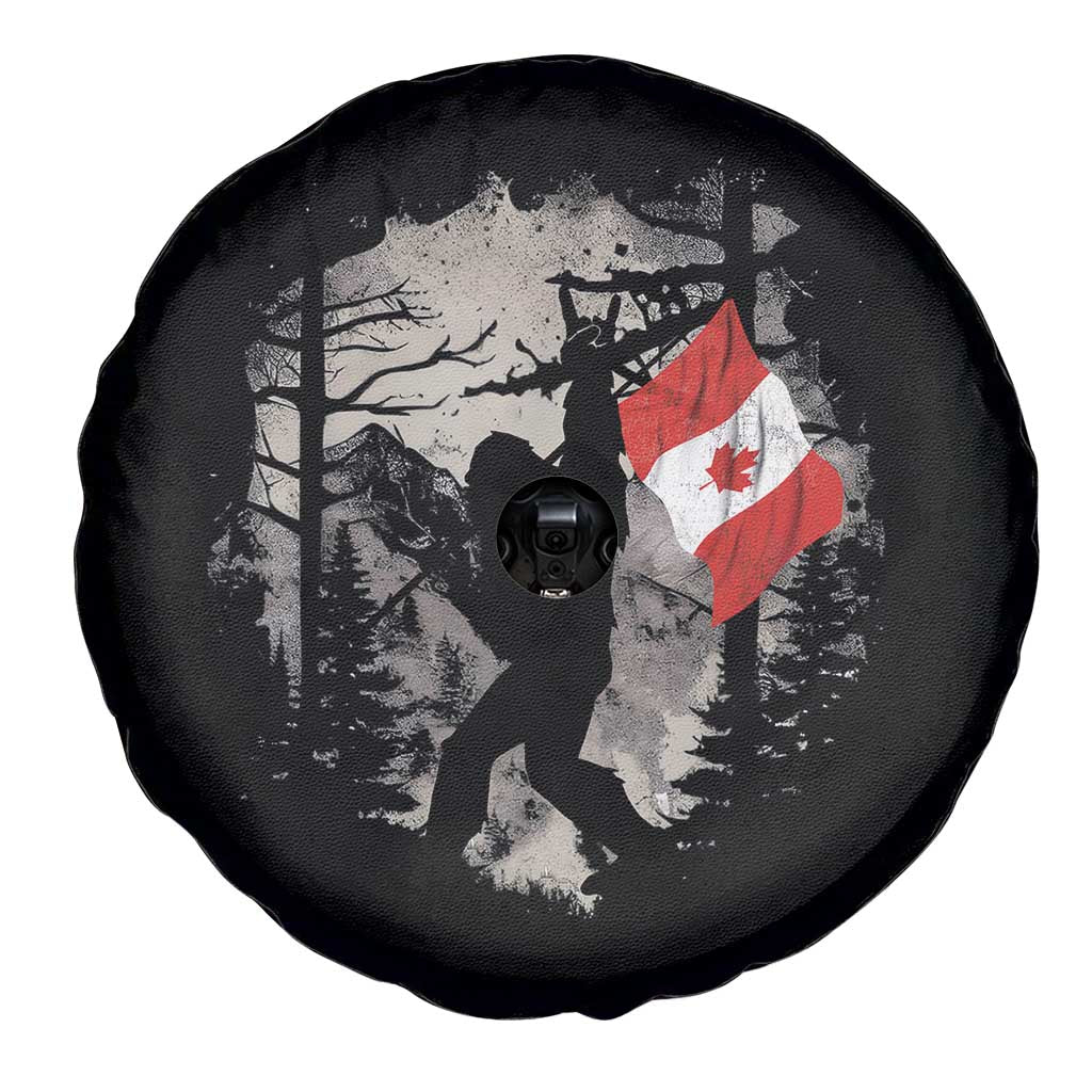 Bigfoot Canada Flag Spare Tire Cover Retro Sasquatch Forest Rock On