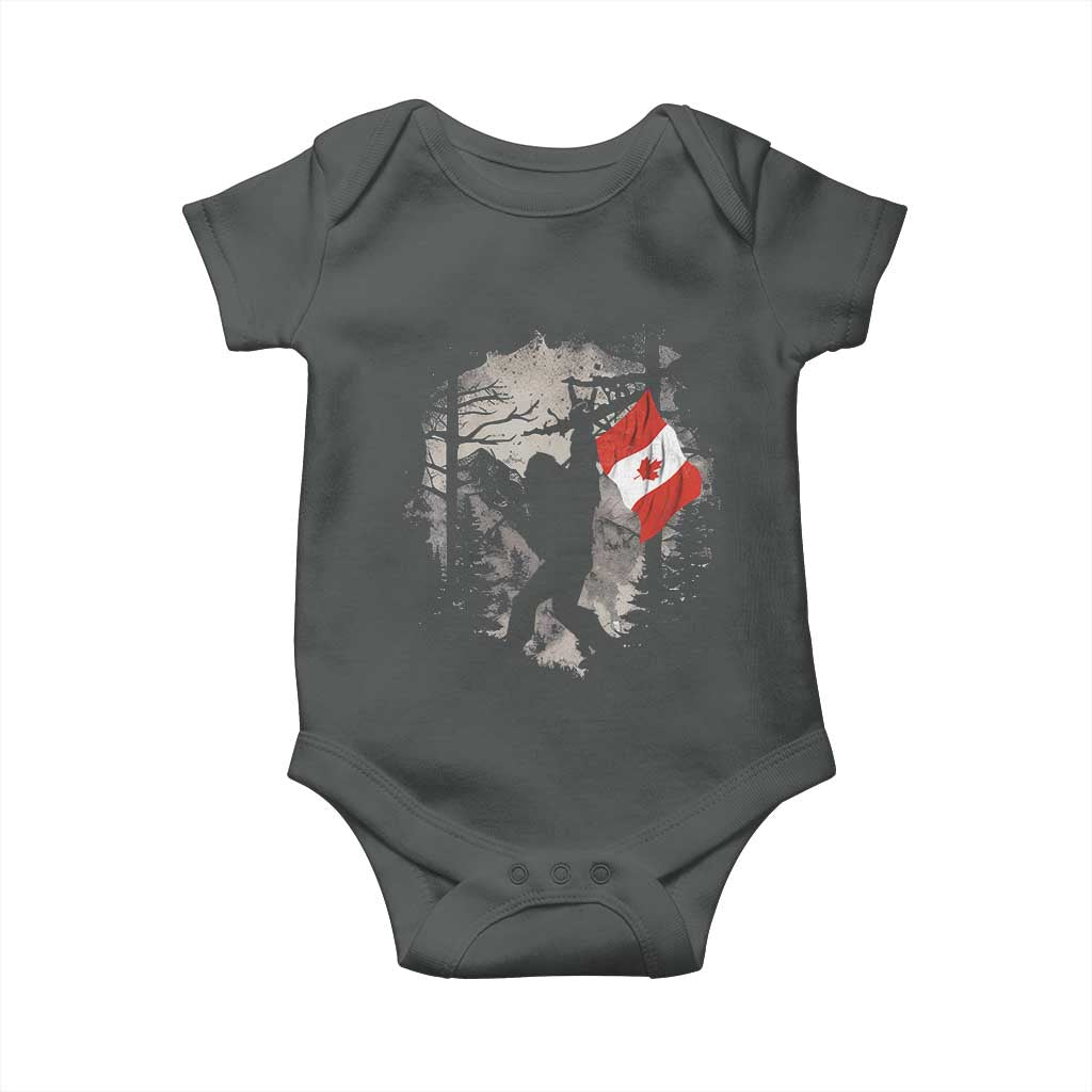 Bigfoot Canada Flag Baby Onesie Retro Sasquatch Forest Rock On