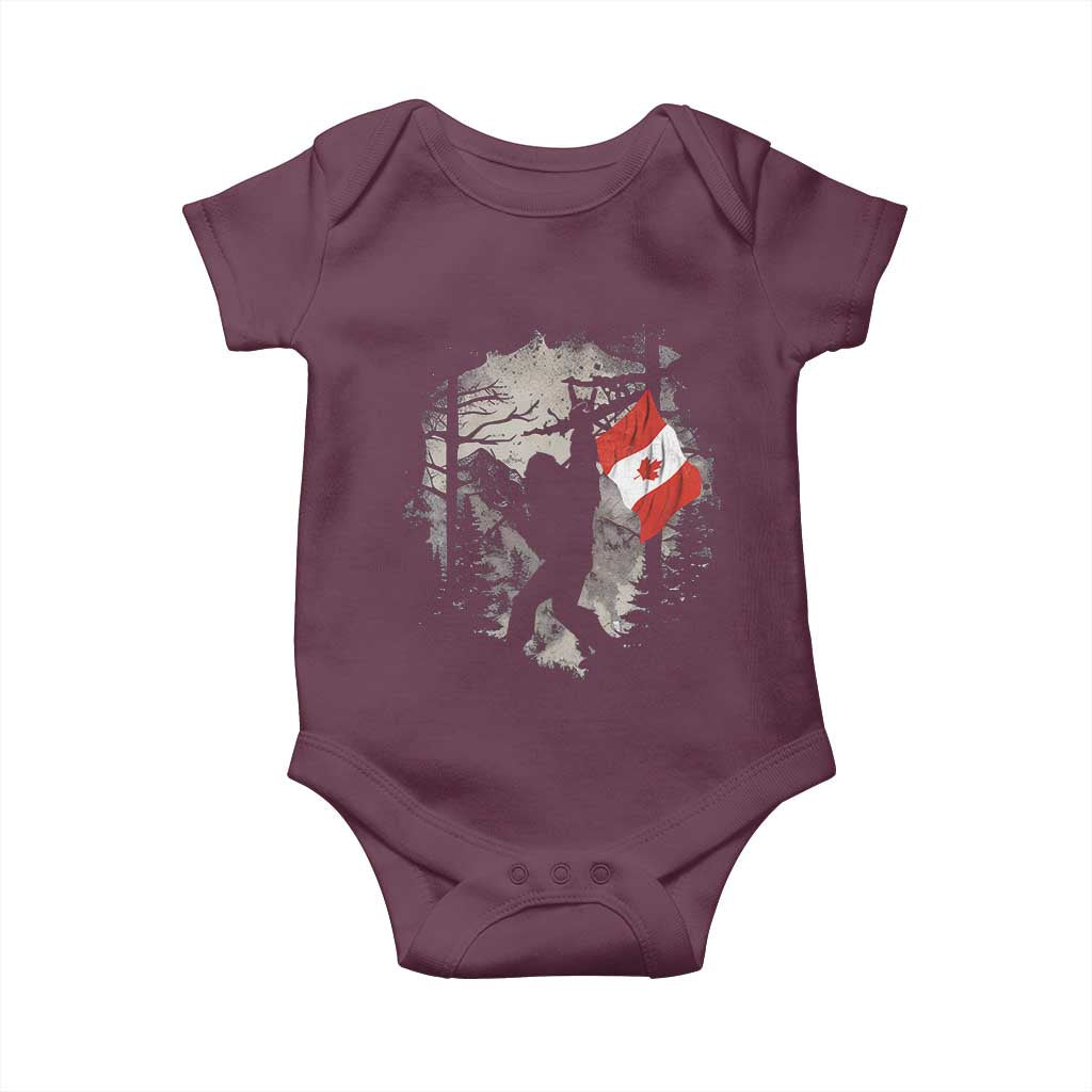 Bigfoot Canada Flag Baby Onesie Retro Sasquatch Forest Rock On