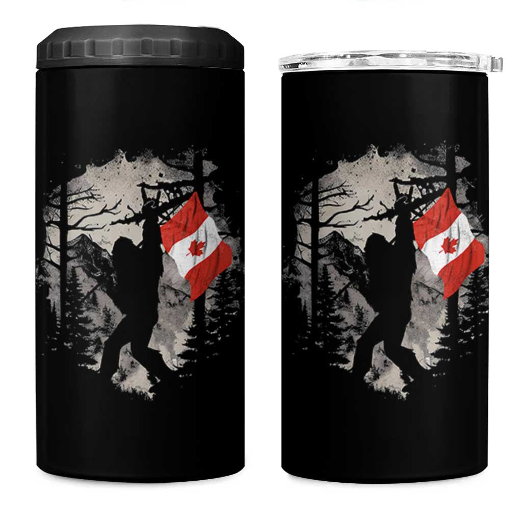 Bigfoot Canada Flag 4 in 1 Can Cooler Tumbler Retro Sasquatch Forest Rock On