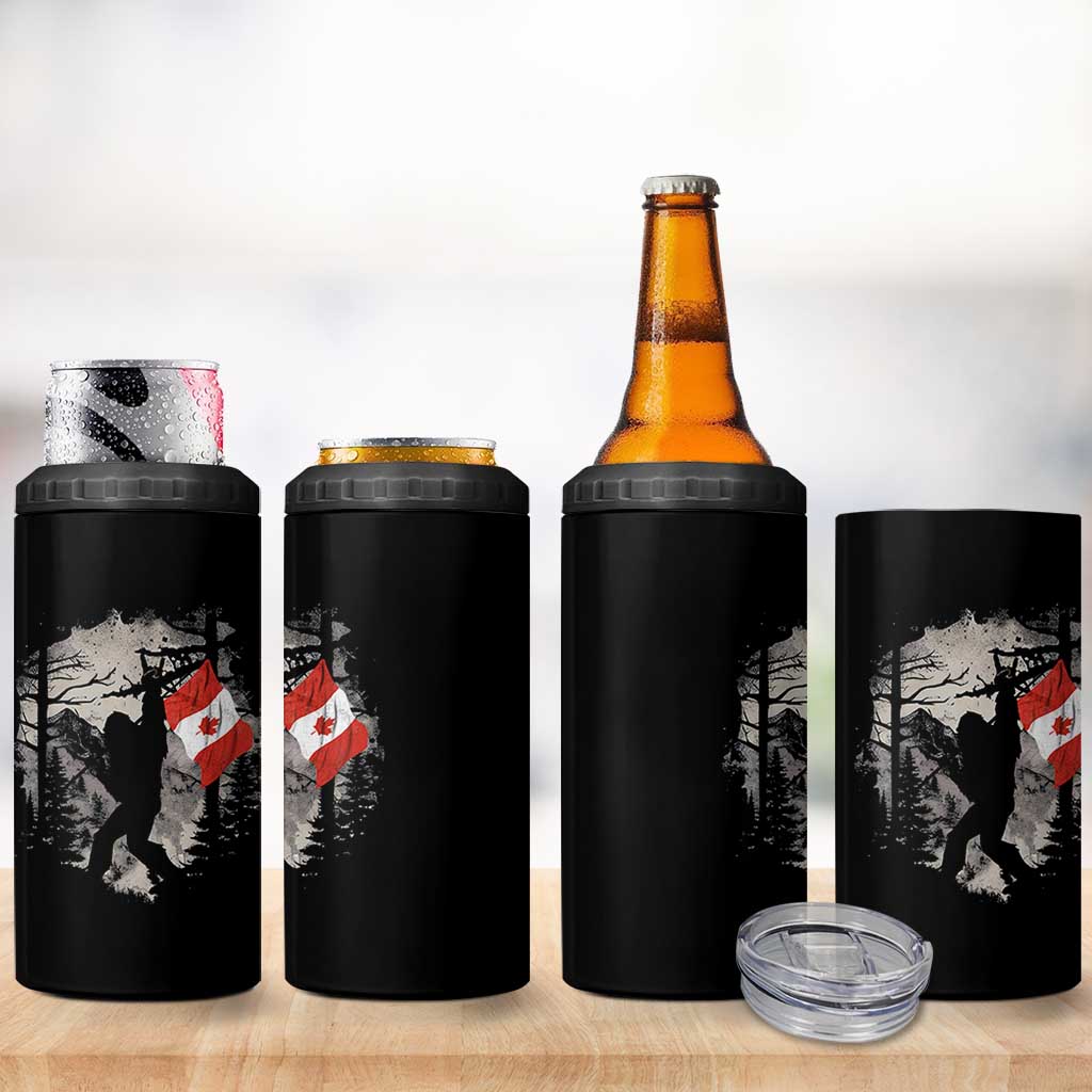 Bigfoot Canada Flag 4 in 1 Can Cooler Tumbler Retro Sasquatch Forest Rock On