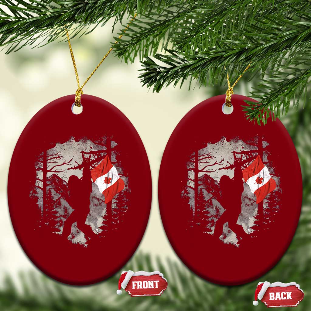 Bigfoot Canada Flag Ceramic Ornament Retro Sasquatch Forest Rock On