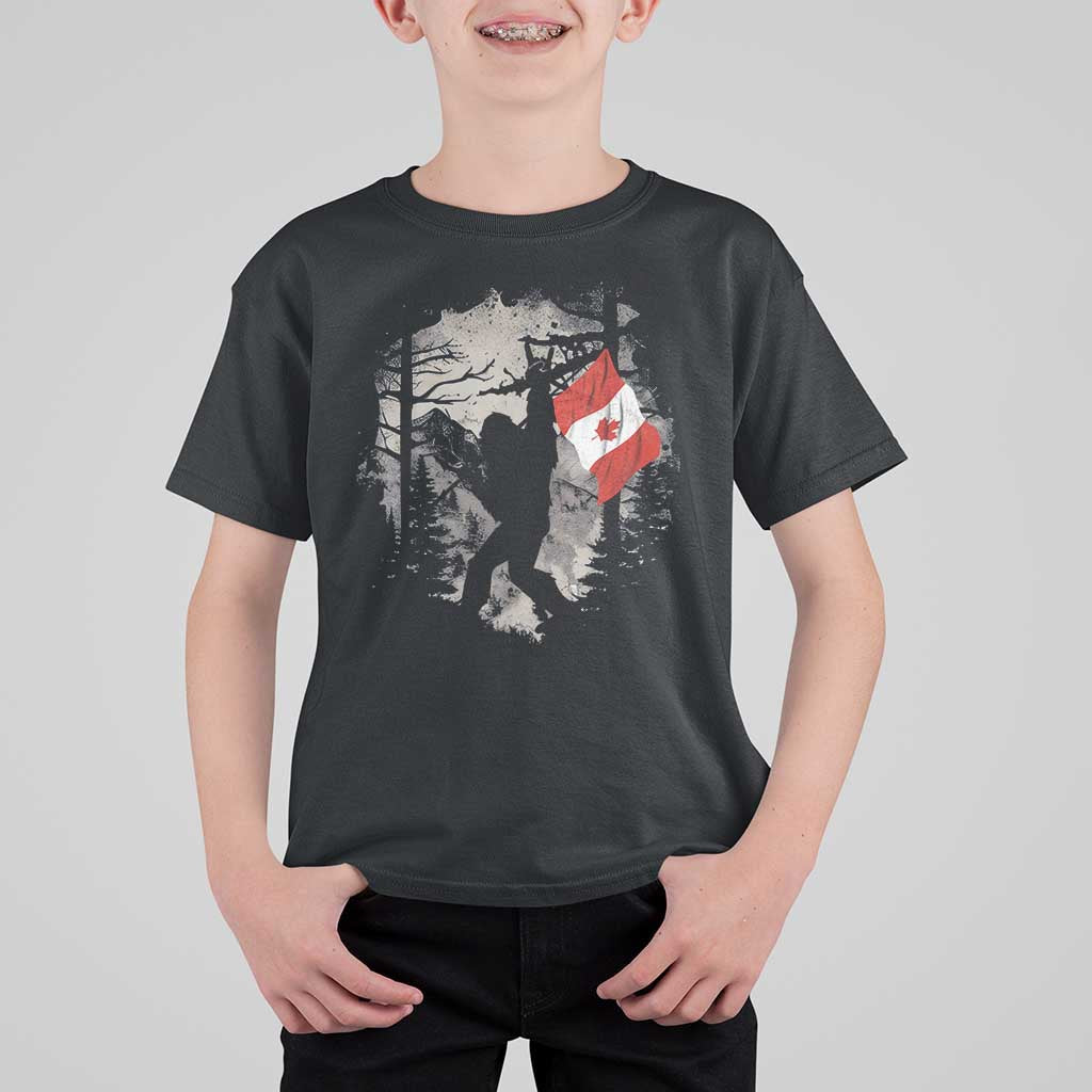 Bigfoot Canada Flag T Shirt For Kid Retro Sasquatch Forest Rock On