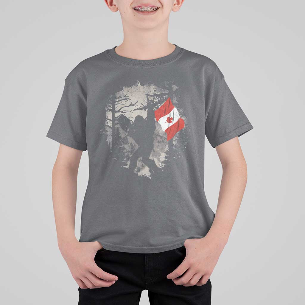 Bigfoot Canada Flag T Shirt For Kid Retro Sasquatch Forest Rock On