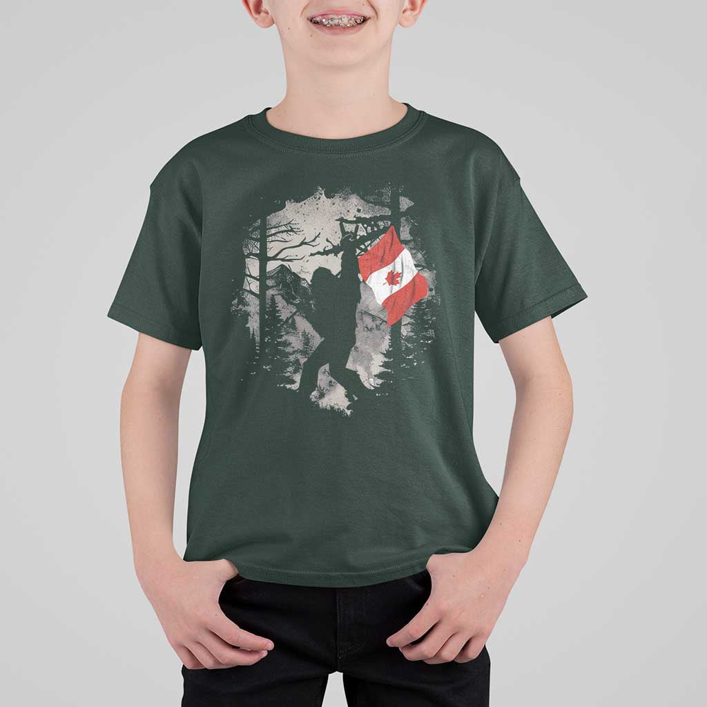 Bigfoot Canada Flag T Shirt For Kid Retro Sasquatch Forest Rock On