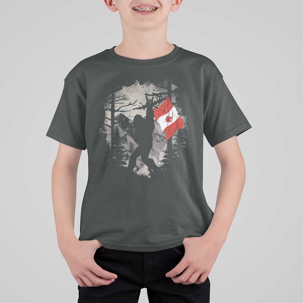 Bigfoot Canada Flag T Shirt For Kid Retro Sasquatch Forest Rock On