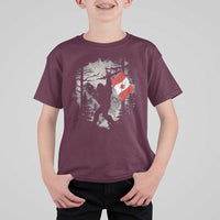 Bigfoot Canada Flag T Shirt For Kid Retro Sasquatch Forest Rock On