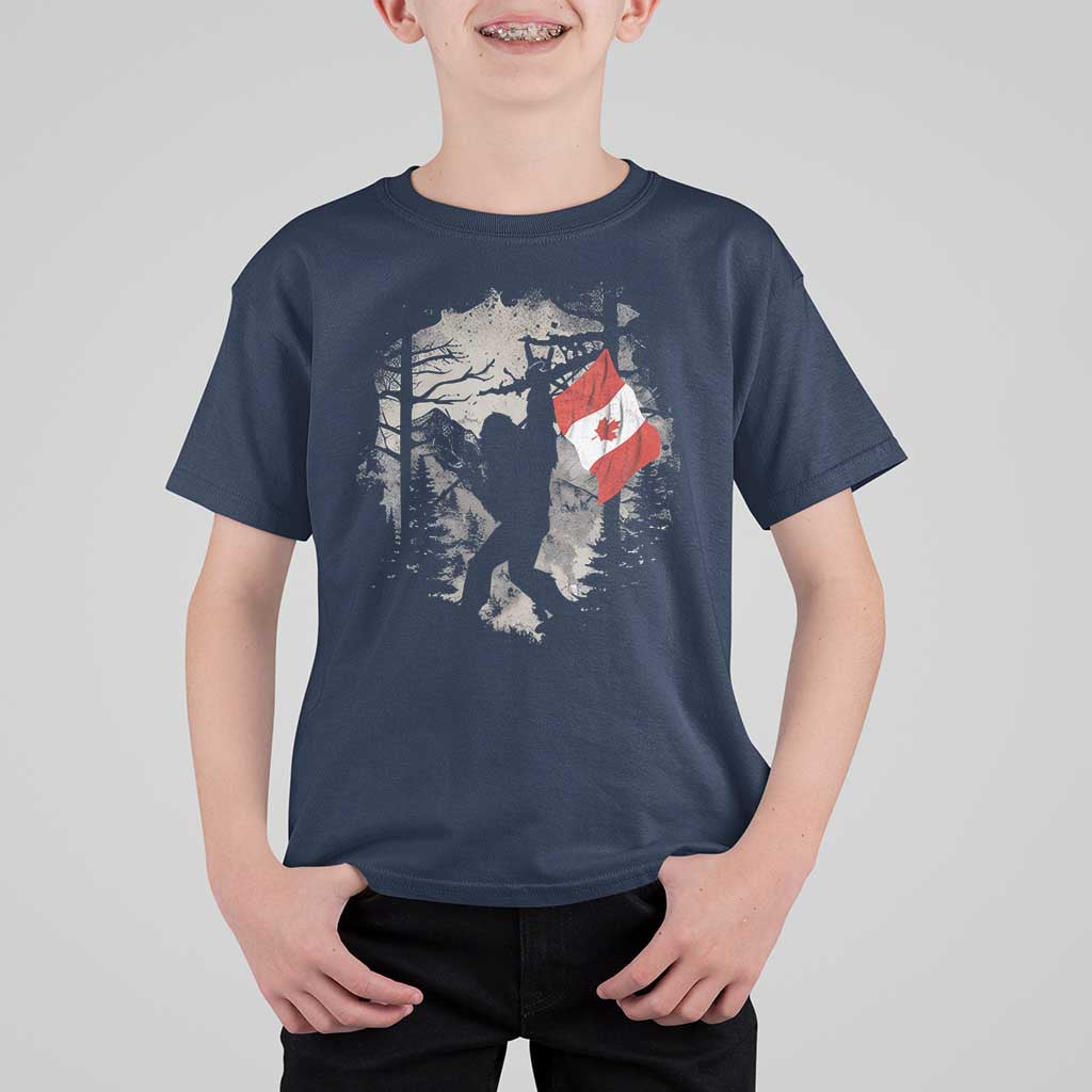Bigfoot Canada Flag T Shirt For Kid Retro Sasquatch Forest Rock On