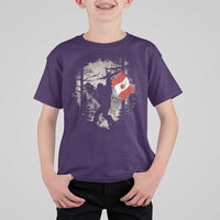 Bigfoot Canada Flag T Shirt For Kid Retro Sasquatch Forest Rock On