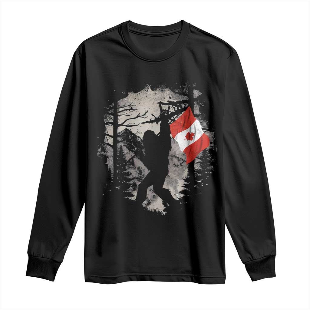 Bigfoot Canada Flag Long Sleeve Shirt Retro Sasquatch Forest Rock On