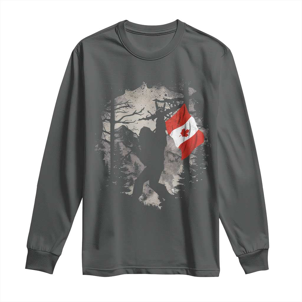 Bigfoot Canada Flag Long Sleeve Shirt Retro Sasquatch Forest Rock On