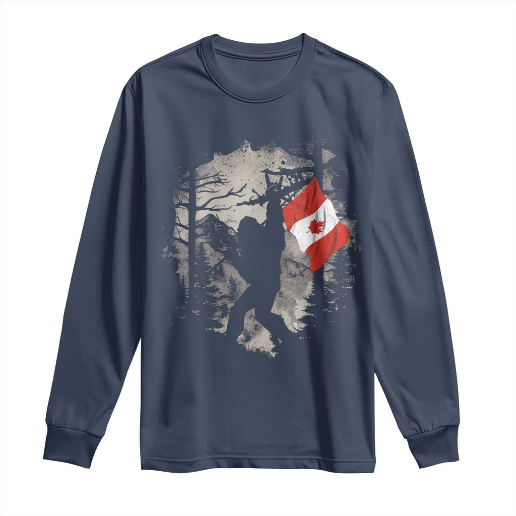Bigfoot Canada Flag Long Sleeve Shirt Retro Sasquatch Forest Rock On