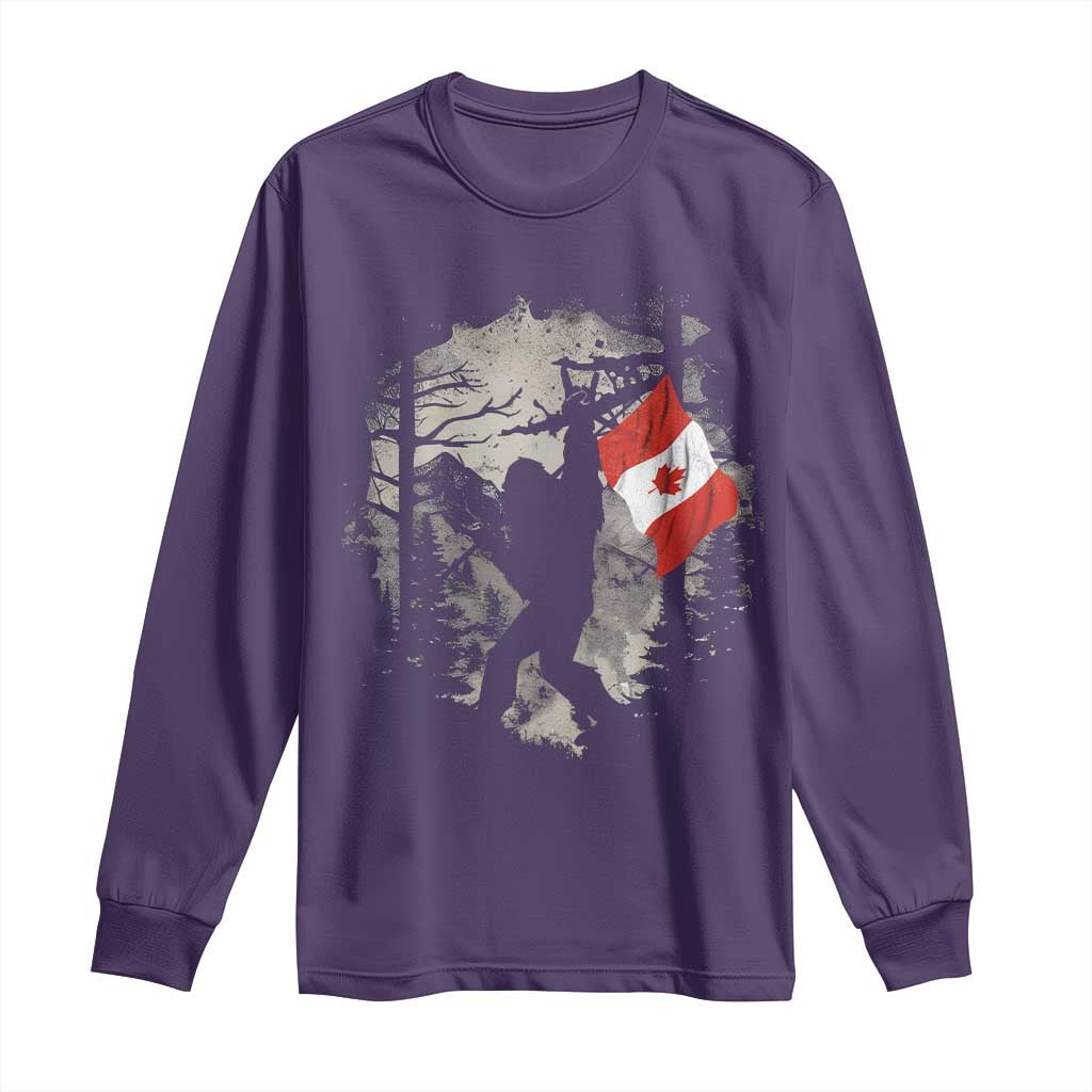 Bigfoot Canada Flag Long Sleeve Shirt Retro Sasquatch Forest Rock On