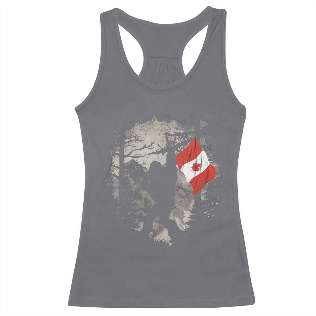 Bigfoot Canada Flag Racerback Tank Top Retro Sasquatch Forest Rock On