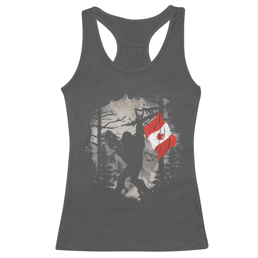 Bigfoot Canada Flag Racerback Tank Top Retro Sasquatch Forest Rock On