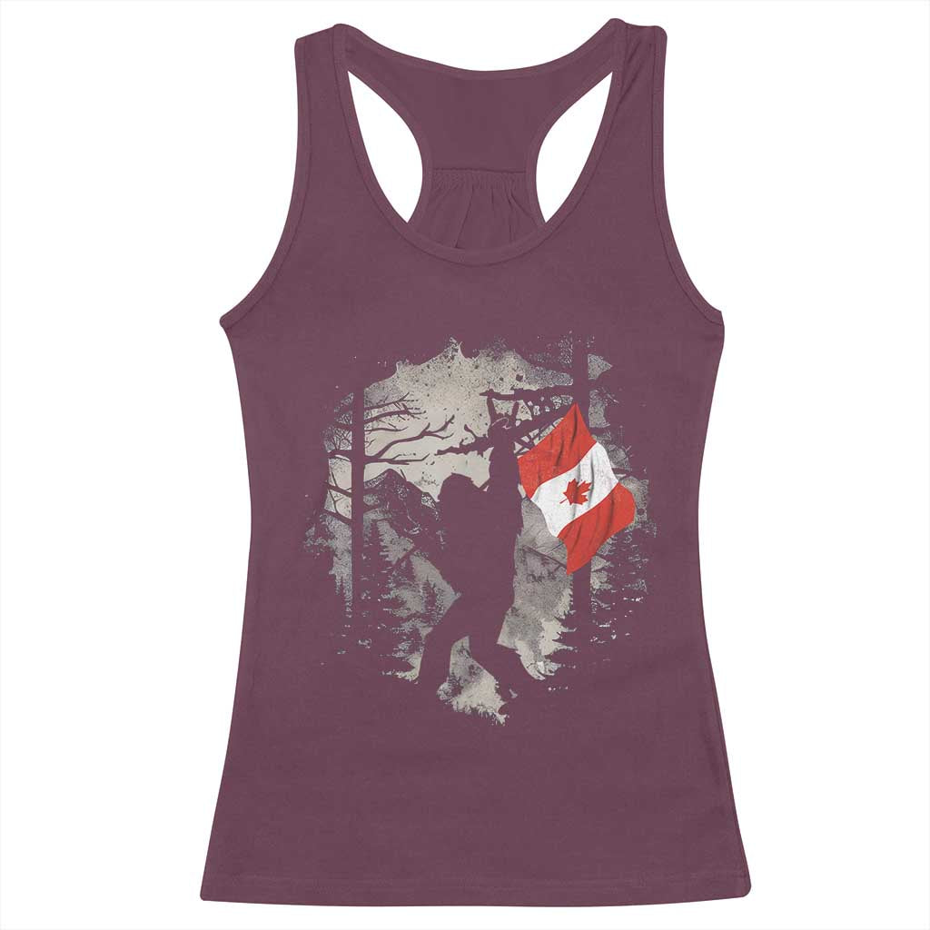 Bigfoot Canada Flag Racerback Tank Top Retro Sasquatch Forest Rock On