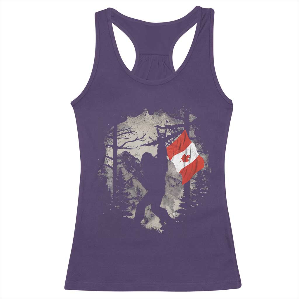 Bigfoot Canada Flag Racerback Tank Top Retro Sasquatch Forest Rock On