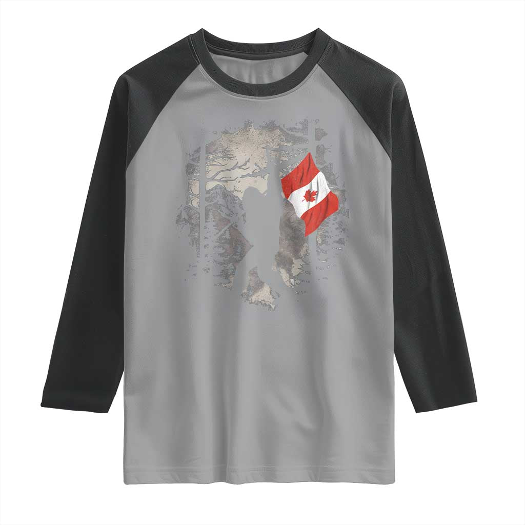 Bigfoot Canada Flag Raglan Shirt Retro Sasquatch Forest Rock On