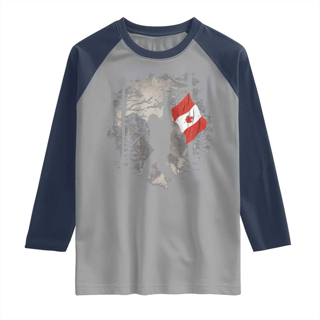 Bigfoot Canada Flag Raglan Shirt Retro Sasquatch Forest Rock On