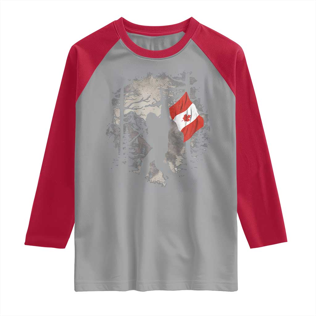 Bigfoot Canada Flag Raglan Shirt Retro Sasquatch Forest Rock On