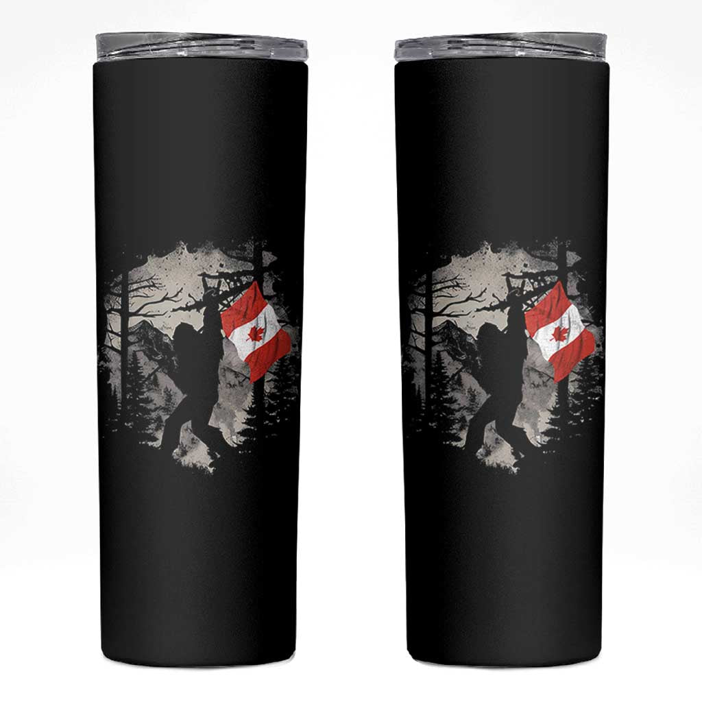 Bigfoot Canada Flag Skinny Tumbler Retro Sasquatch Forest Rock On
