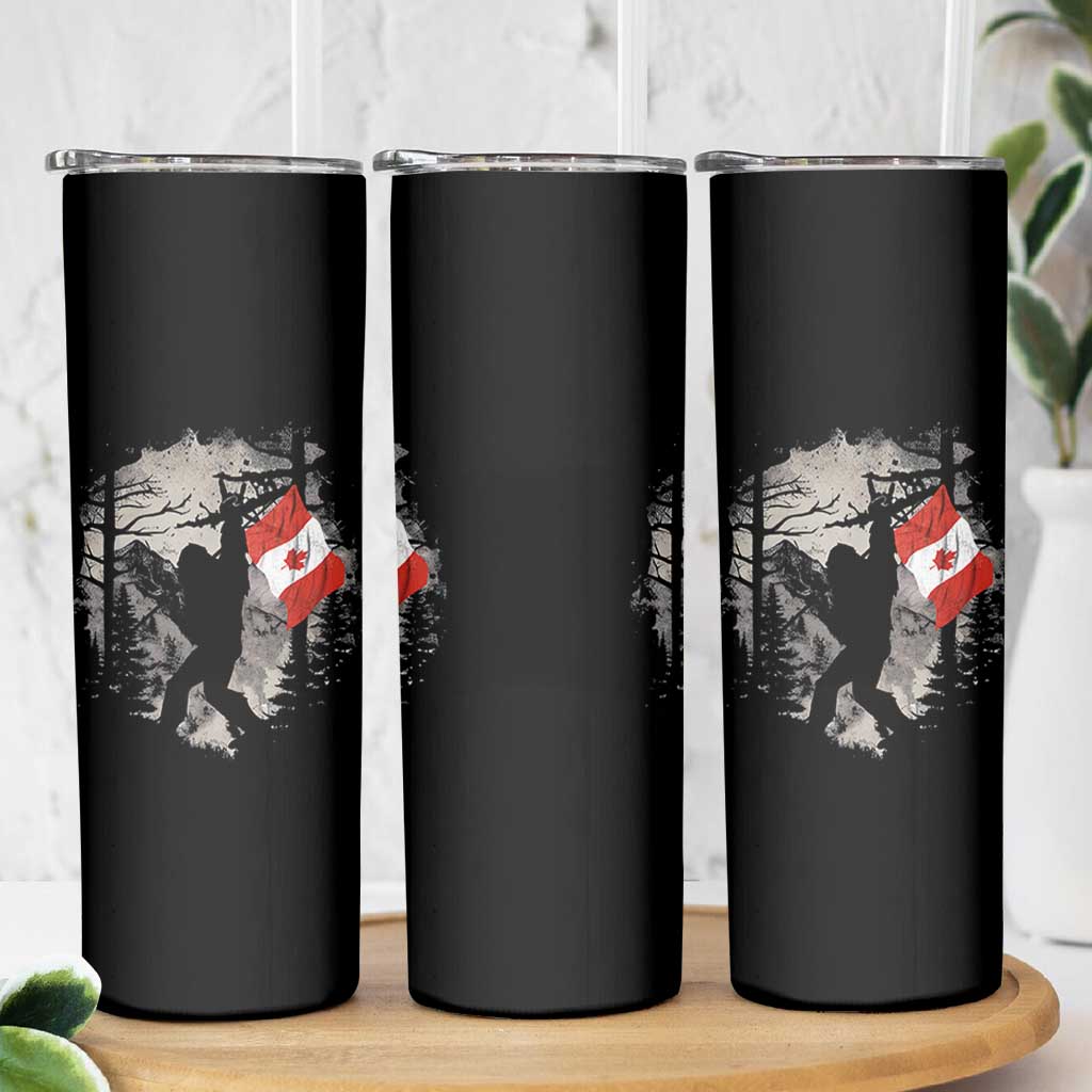 Bigfoot Canada Flag Skinny Tumbler Retro Sasquatch Forest Rock On