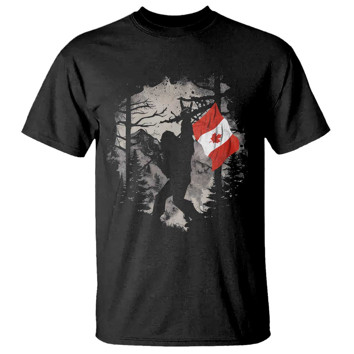 Bigfoot Canada Flag T Shirt Retro Sasquatch Forest Rock On