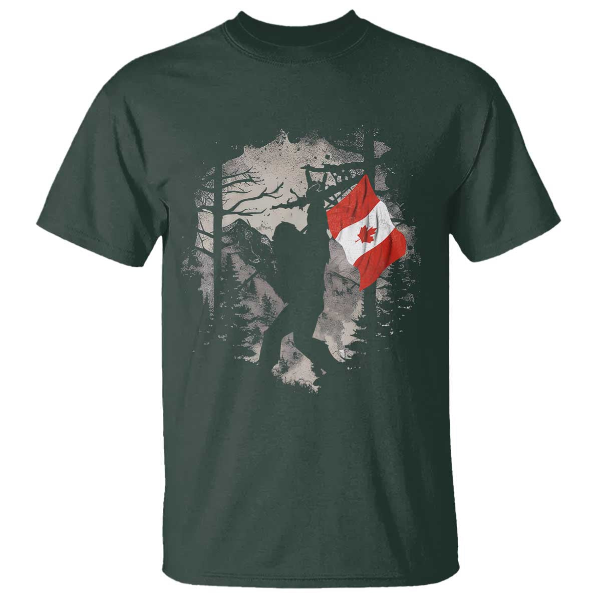 Bigfoot Canada Flag T Shirt Retro Sasquatch Forest Rock On