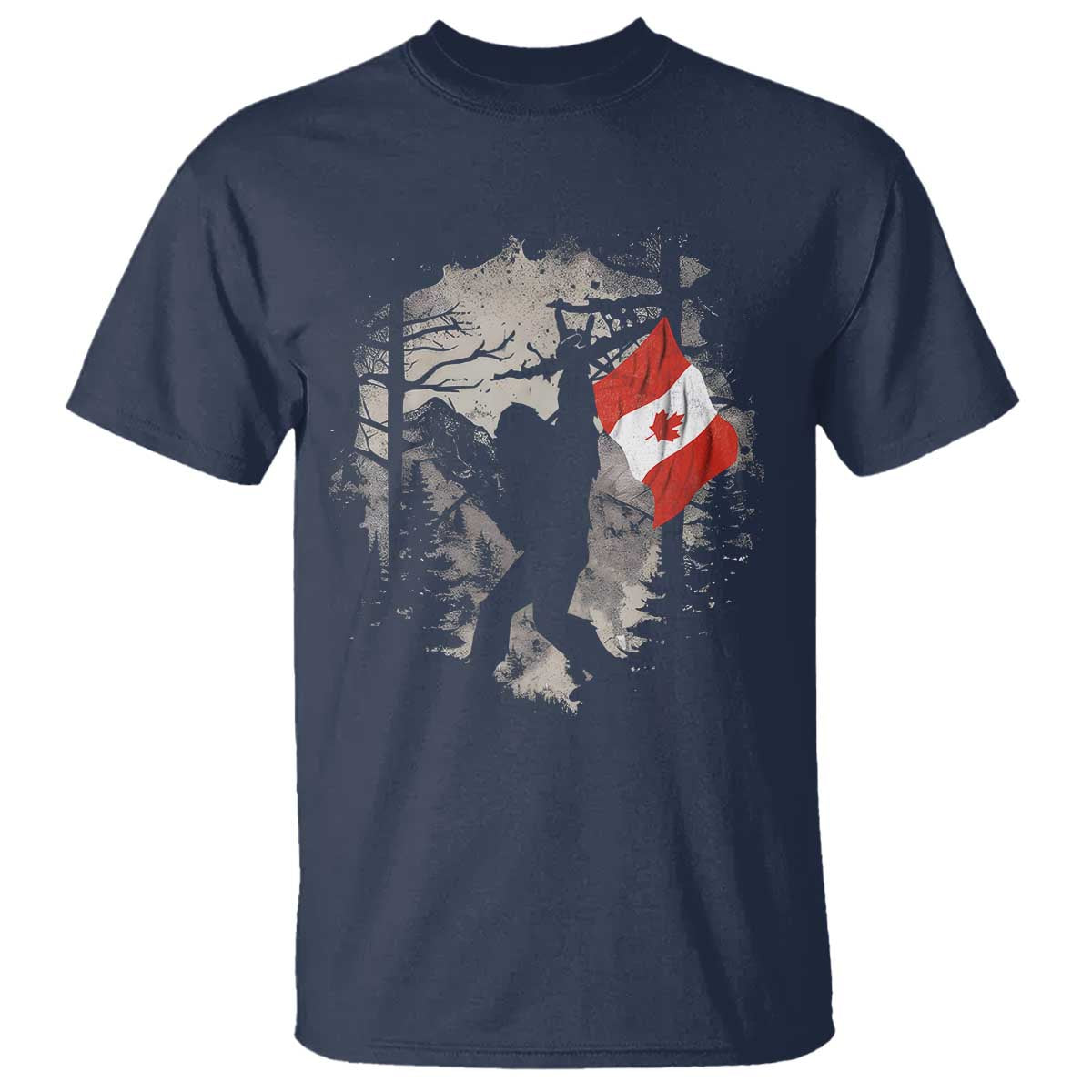 Bigfoot Canada Flag T Shirt Retro Sasquatch Forest Rock On