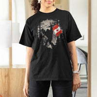 Bigfoot Canada Flag T Shirt For Women Retro Sasquatch Forest Rock On