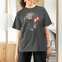 Bigfoot Canada Flag T Shirt For Women Retro Sasquatch Forest Rock On