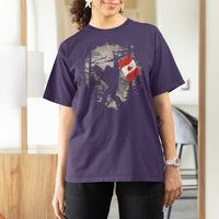 Bigfoot Canada Flag T Shirt For Women Retro Sasquatch Forest Rock On