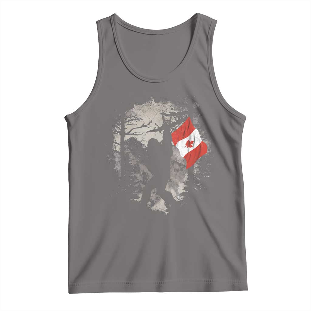 Bigfoot Canada Flag Tank Top Retro Sasquatch Forest Rock On