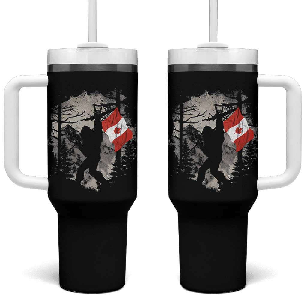 Bigfoot Canada Flag Tumbler With Handle Retro Sasquatch Forest Rock On