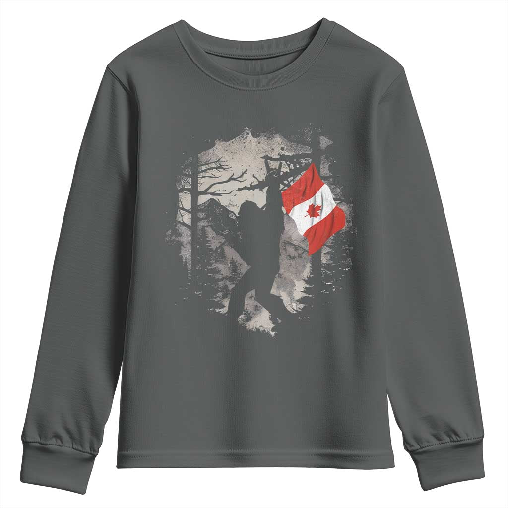 Bigfoot Canada Flag Youth Sweatshirt Retro Sasquatch Forest Rock On