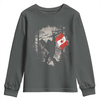 Bigfoot Canada Flag Youth Sweatshirt Retro Sasquatch Forest Rock On