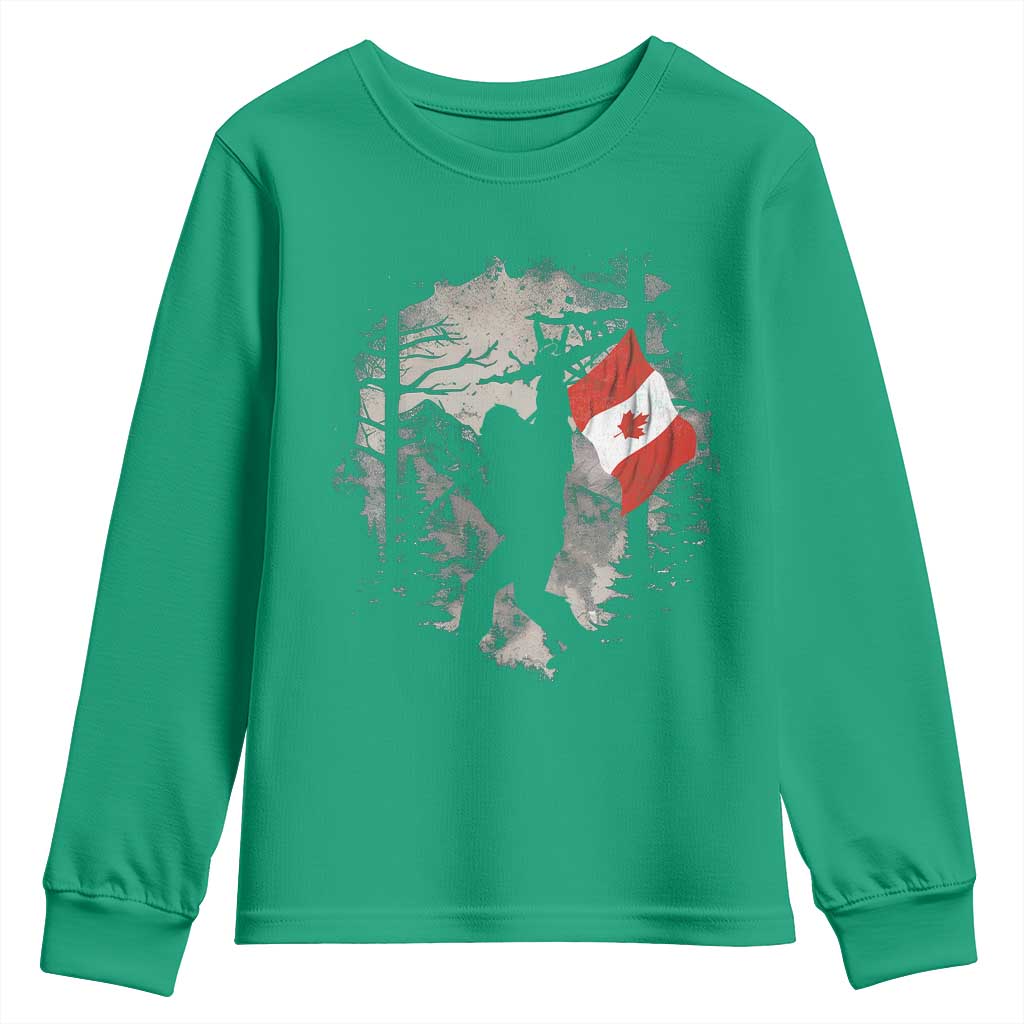 Bigfoot Canada Flag Youth Sweatshirt Retro Sasquatch Forest Rock On