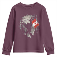 Bigfoot Canada Flag Youth Sweatshirt Retro Sasquatch Forest Rock On