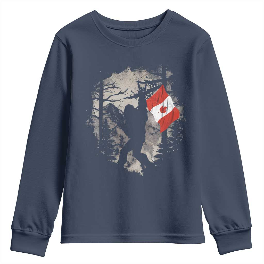 Bigfoot Canada Flag Youth Sweatshirt Retro Sasquatch Forest Rock On