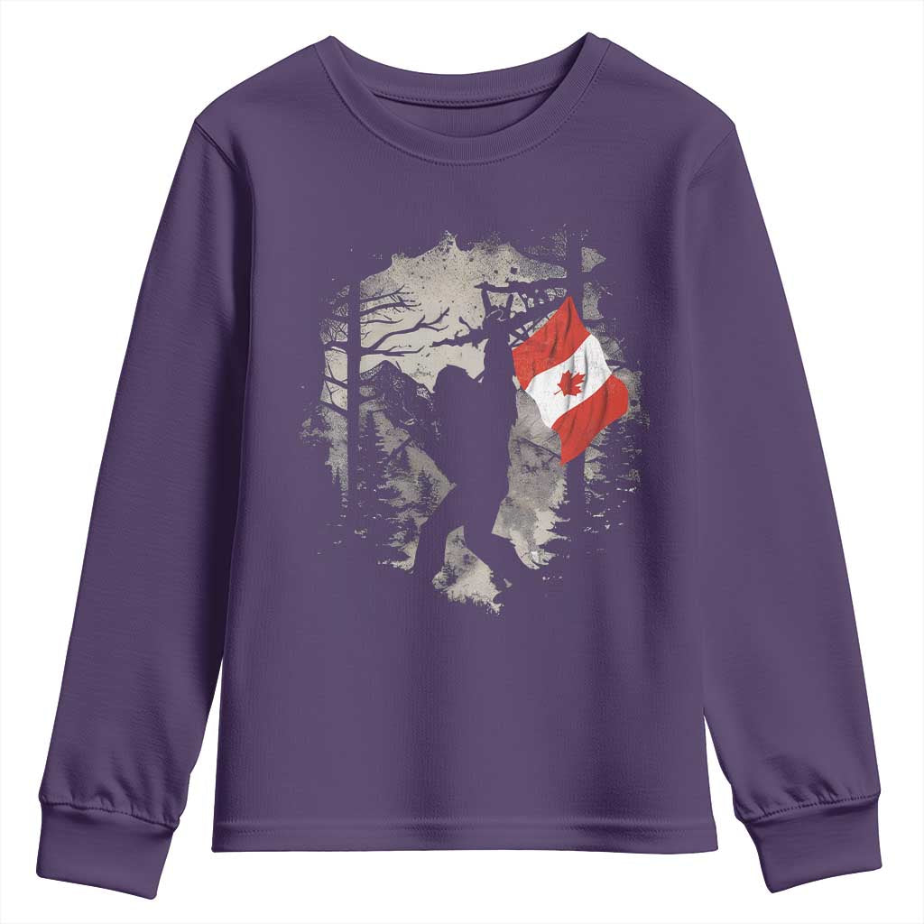 Bigfoot Canada Flag Youth Sweatshirt Retro Sasquatch Forest Rock On