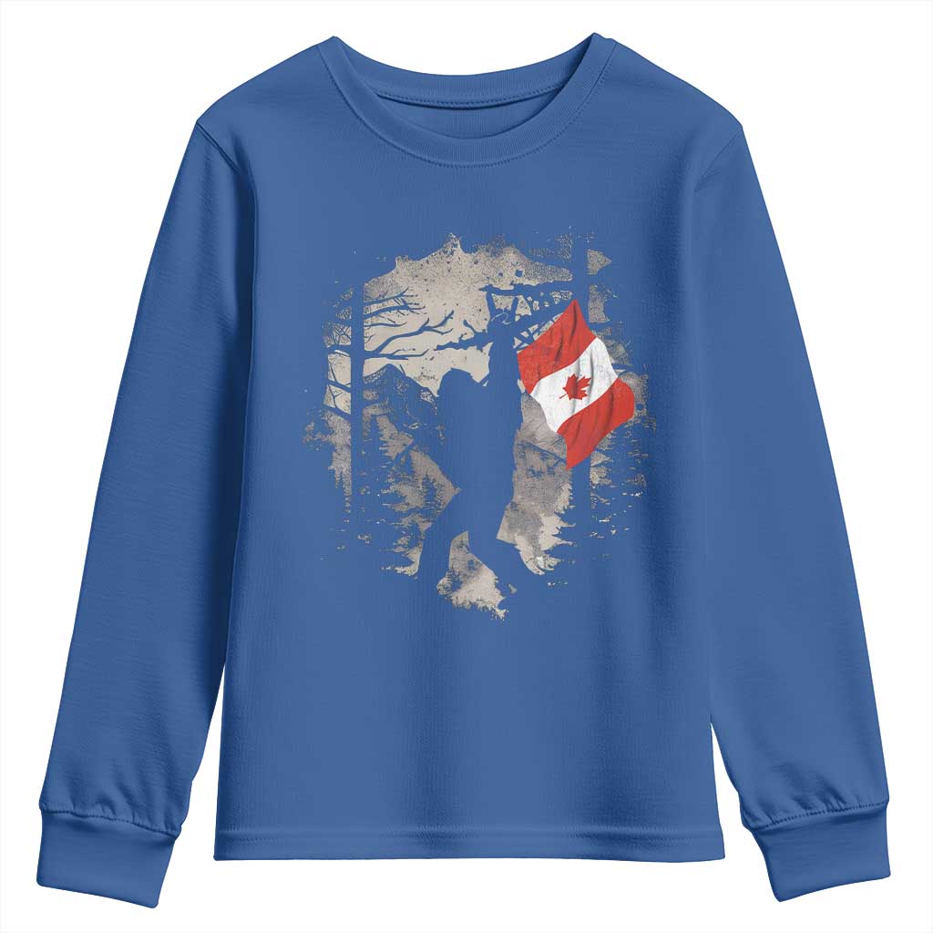 Bigfoot Canada Flag Youth Sweatshirt Retro Sasquatch Forest Rock On