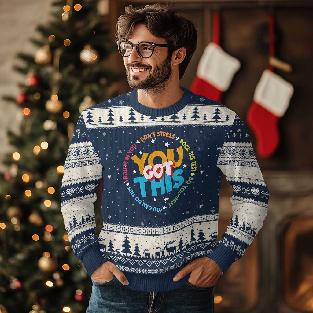 Test Day Teacher Ugly Christmas Sweater Rock The Test Dont Stress Just Do Your Best