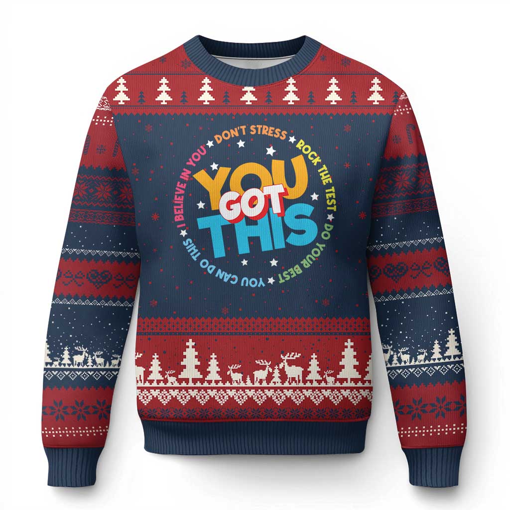 Test Day Teacher Ugly Christmas Sweater Rock The Test Dont Stress Just Do Your Best