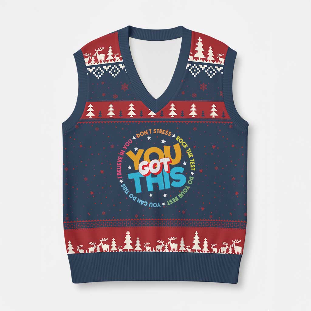 Test Day Teacher V-Neck Knit Sweater Vest Rock The Test Dont Stress Just Do Your Best