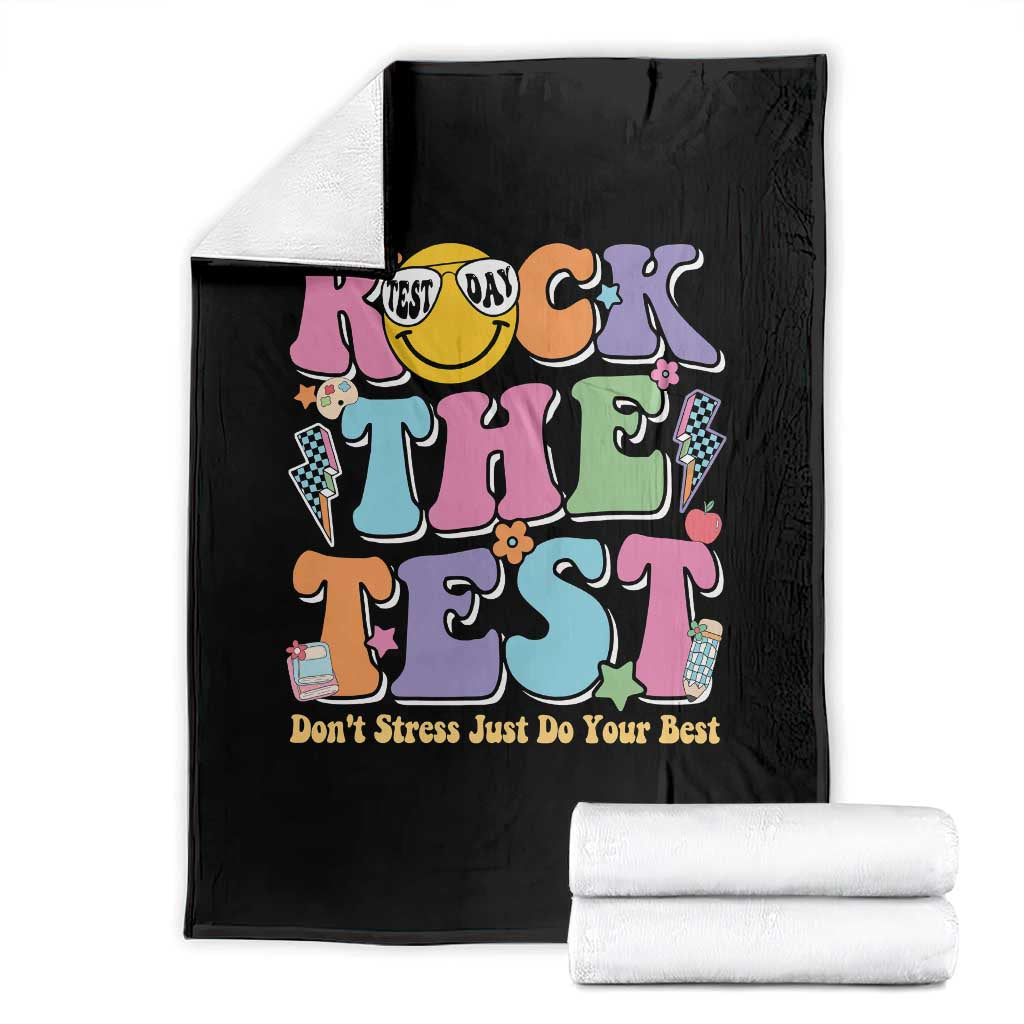 Teacher Test Day Throw Blanket Rock The Test Dont Stress Just Do Your Best Cute Groovy